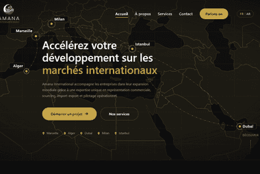 Amana International — Site vitrine pour une société de commerce international et représentation commerciale, site créé par Altilink